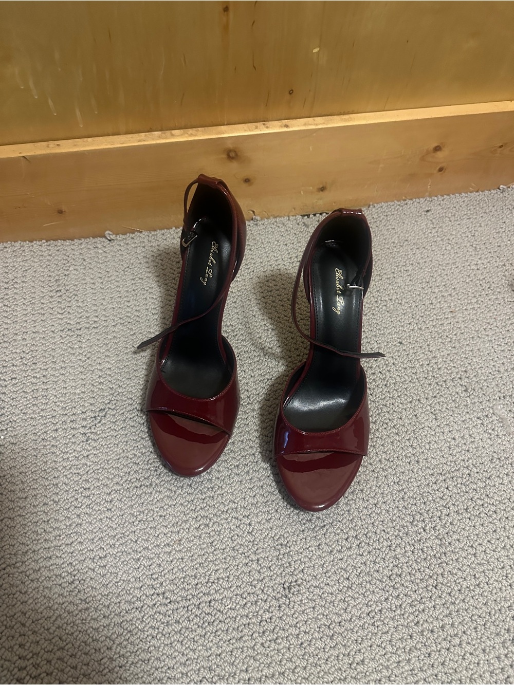 Elisabet Tang Burgundy Patent Leather Ankle-Strap Stiletto Heels size 11